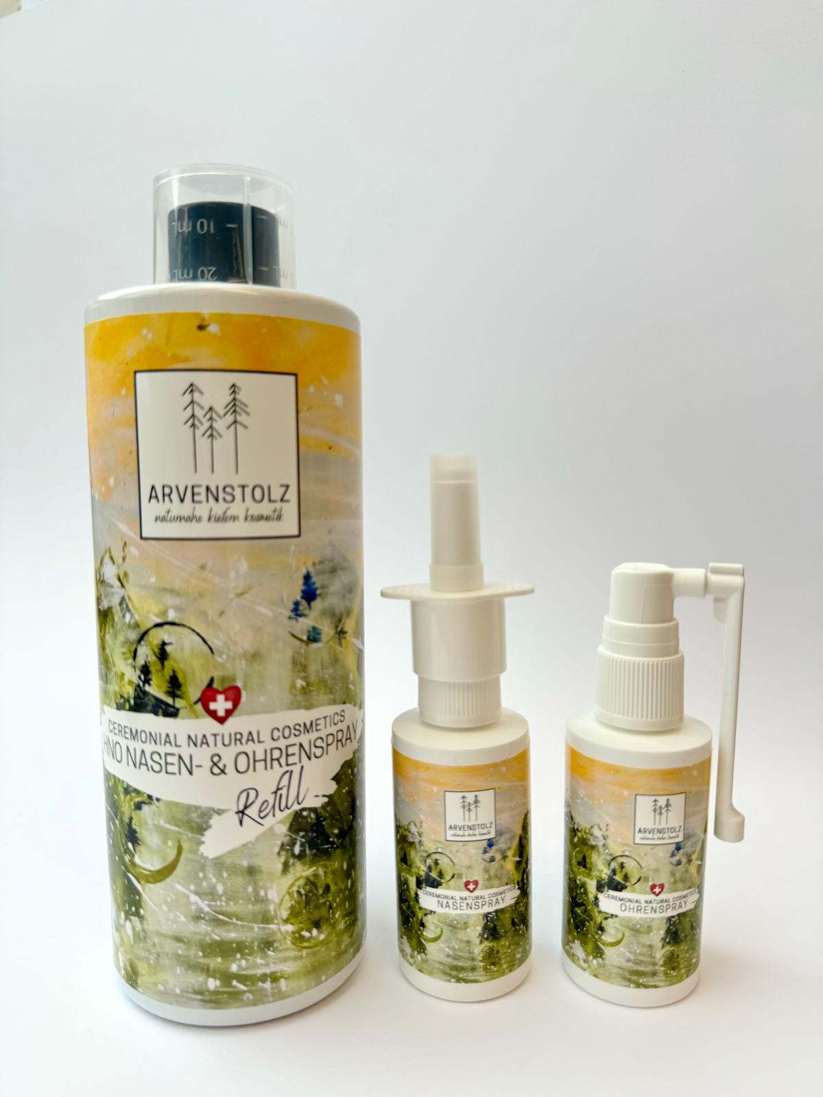 HNO-Set mit Kieferhydrolat – Nasen- und Ohrenspray + Nachfüllflasche
